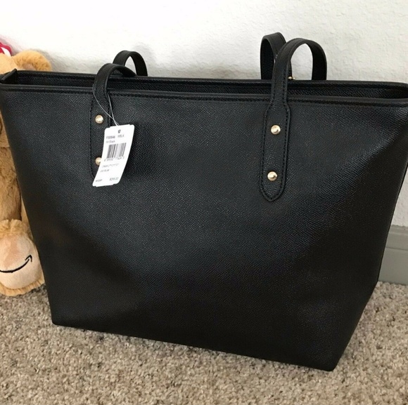 Coach Leather Zip Top City Tote Shoulder Bag Black - Picture 2 of 4